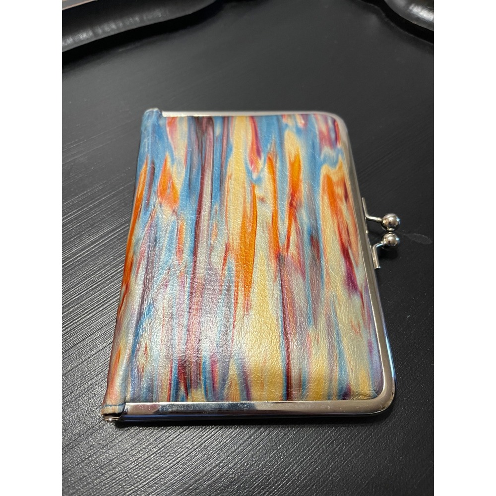Vintage Style Multicolor Abstract Brushstroke Kiss Lock Wallet with Mirror